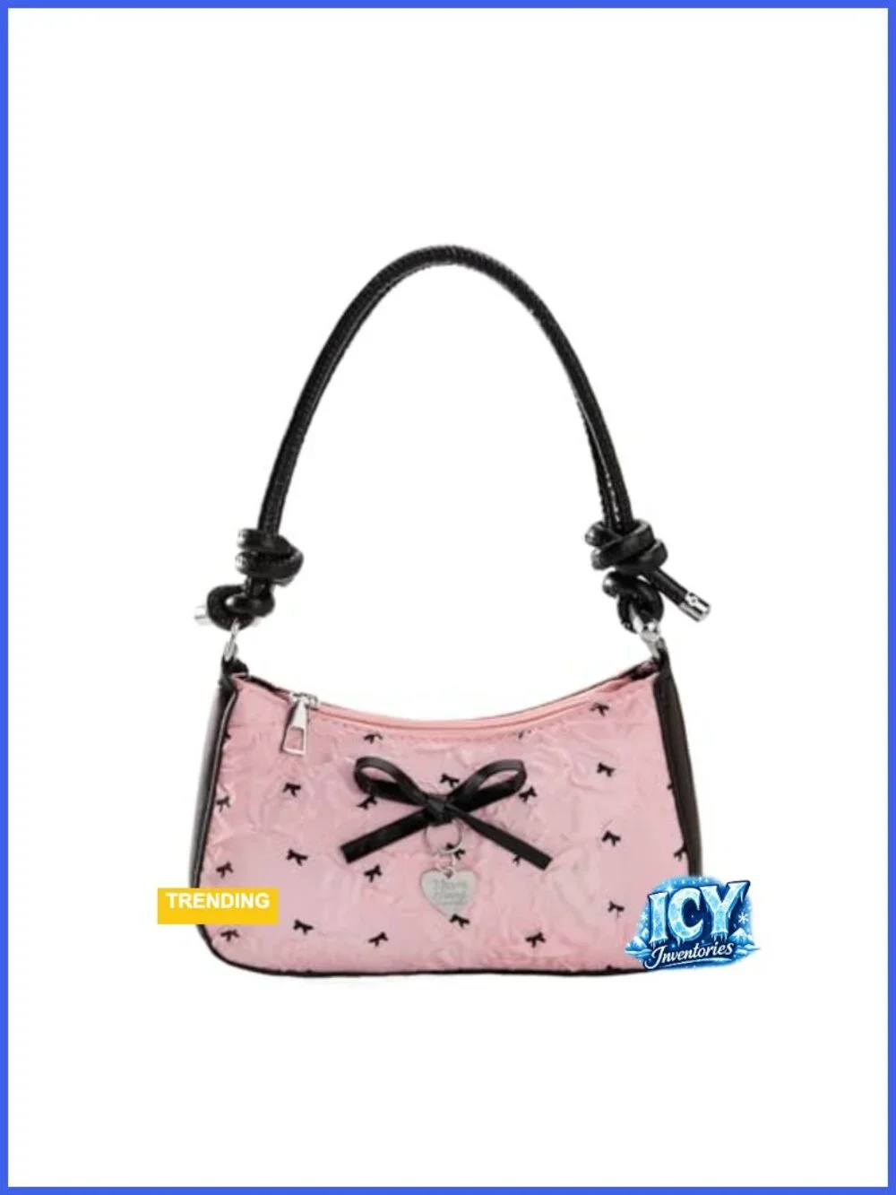 Y2K Coquette Mini Hobo Shoulder Bag Women Cute Bow Purse Vegan Leather